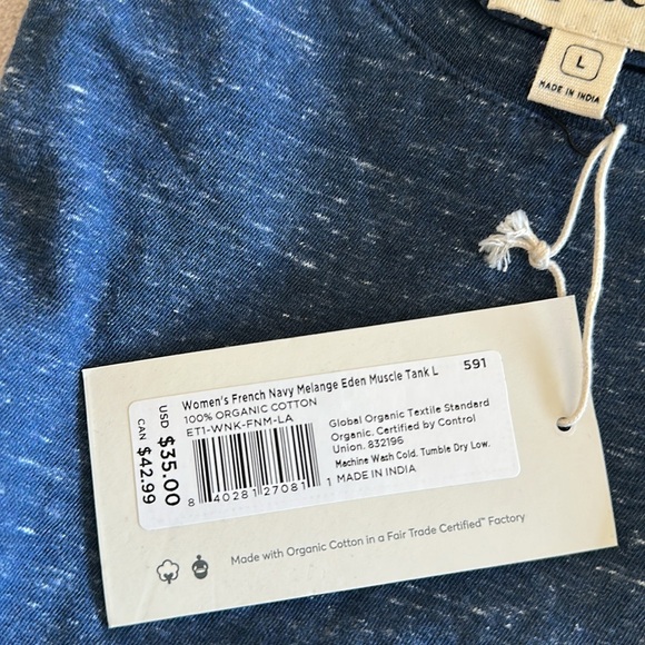 PACT Women’s 100% Organic Cotton French Navy Melange Eden Muscle Tank (S) BNWT - Picture 7 of 7